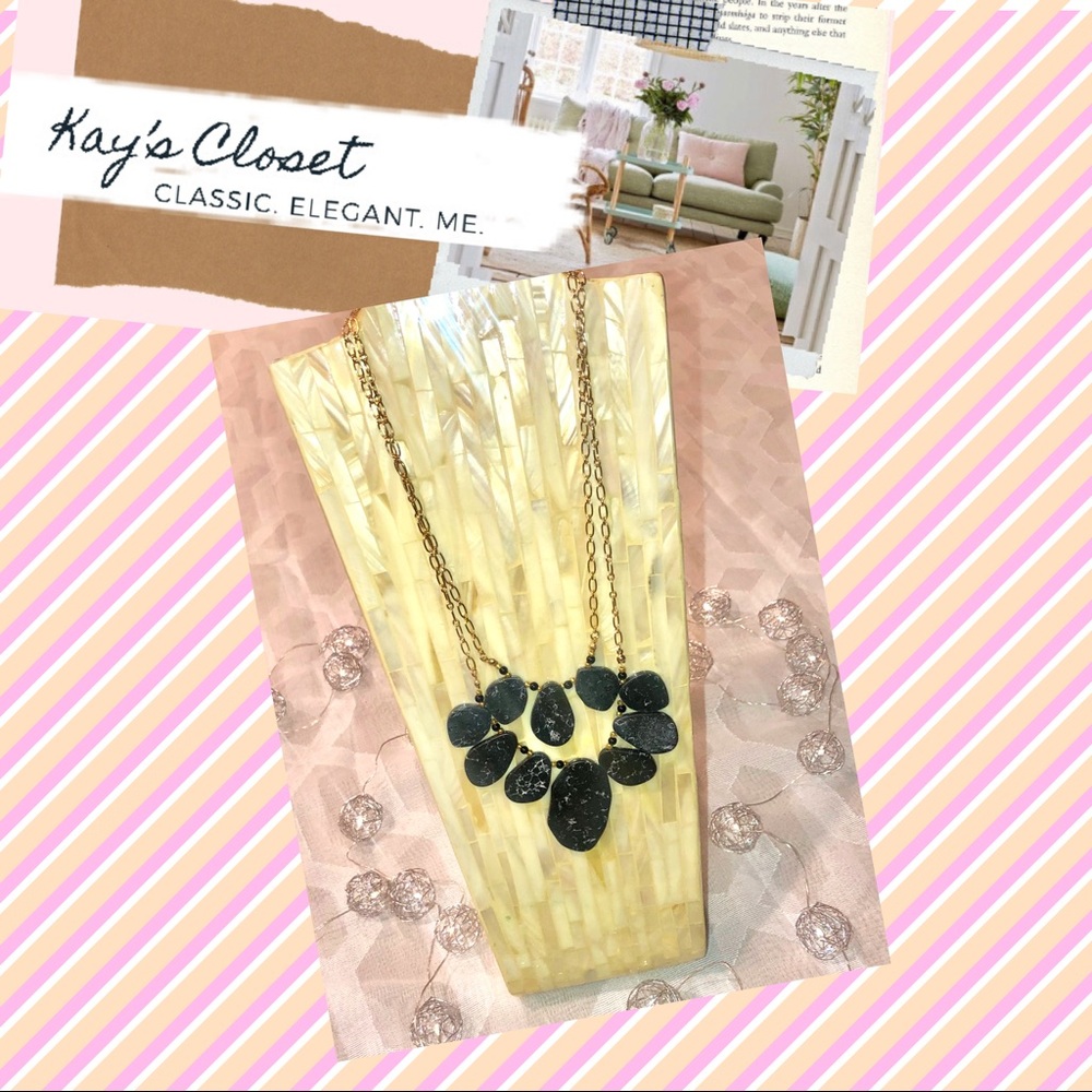 2-Tier Charcoal Marble + Gold Patterned Necklace